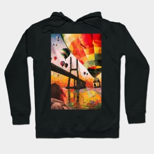 Hot air balloons over bridge and bay Hoodie